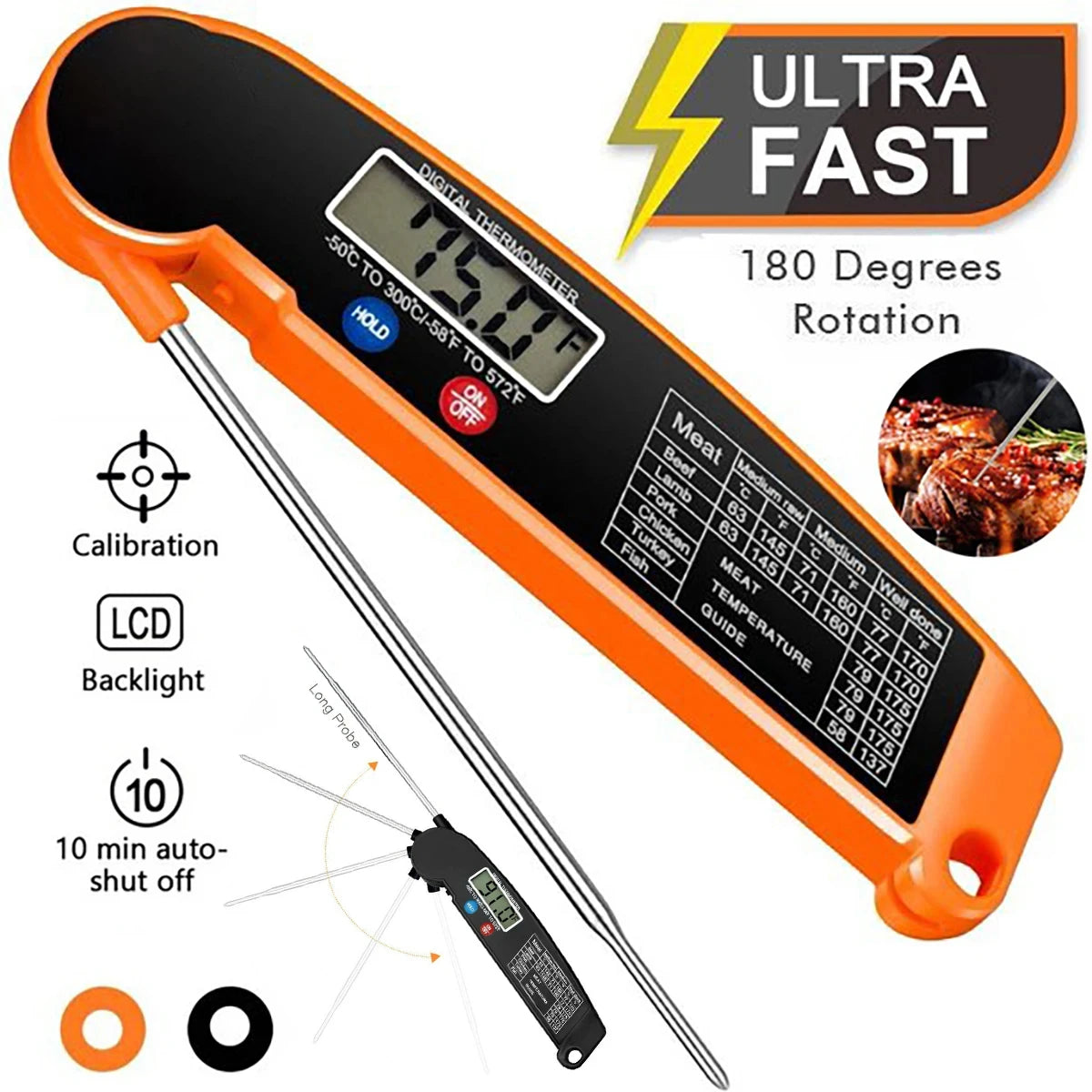 Folding Digital Food Thermometer with Hold Function