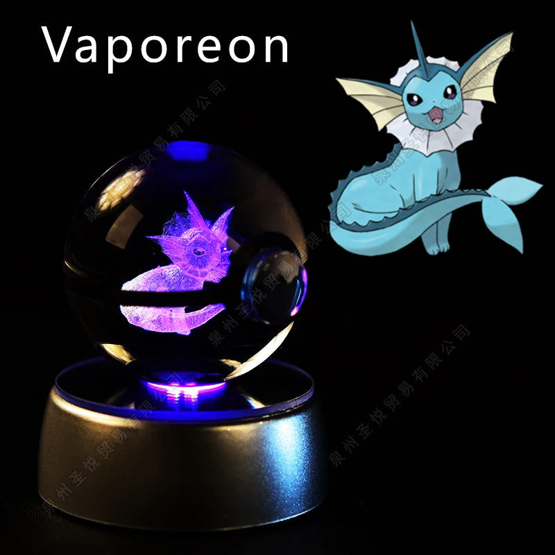 Pokemon Crystal Ball 3D Pikachu Gengar Mewtwo Night Light Lamp Pokeball 3D Glass Pokemon Crystal Ball Statue Kids Birthday Gift 