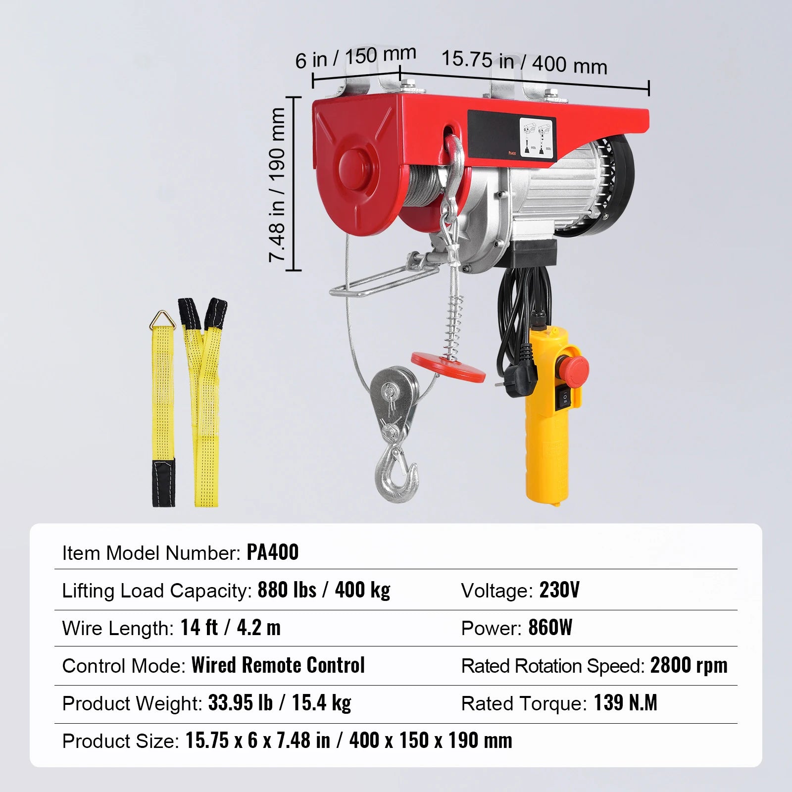 Electric Hoist Winch 550–2640 lbs with 40ft Cable for Garage Use