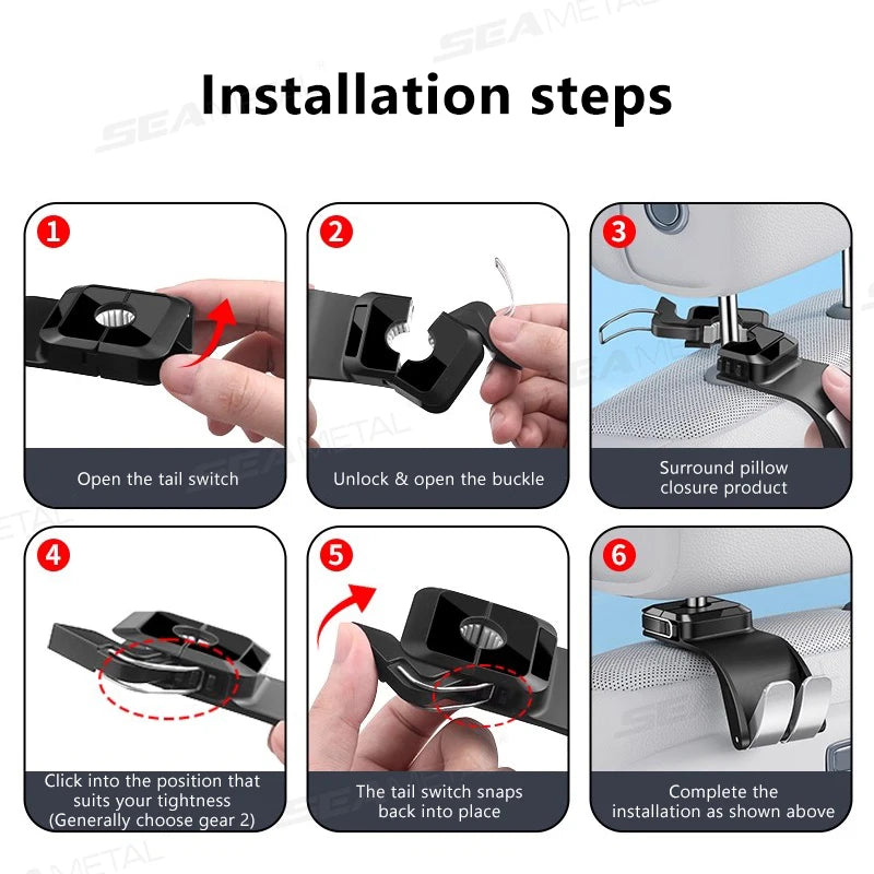 SEAMETAL Car Headrest Hook 25KG Large Load-Bearing Car Rear Seat Hanging Hook Foldable Design Universal Stable Seat Back Hanger
