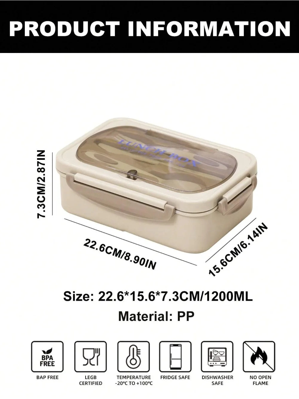 1200ml Divided Lunch Box with Utensil Storage