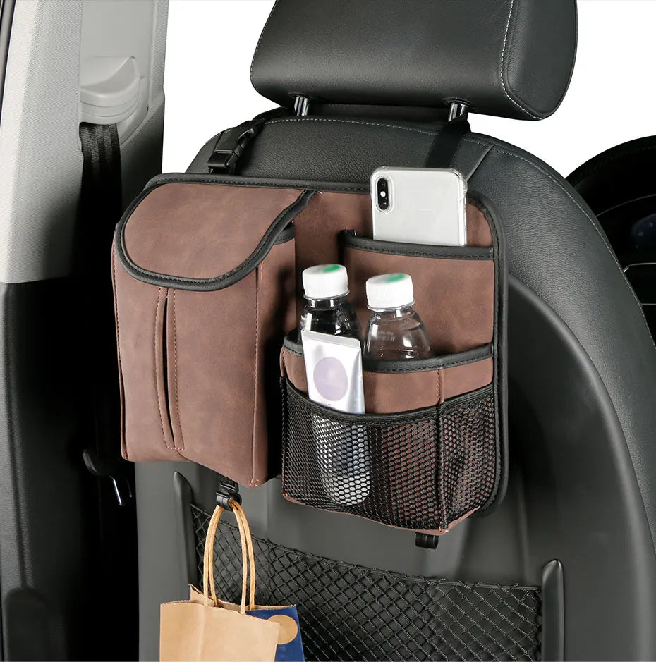 SEAMETAL Car Seat Back Storage Bag Premium Suede Car Organizer Multi-Pocket Storage Pocket Hanging Back Seat Auto Tissue Holder