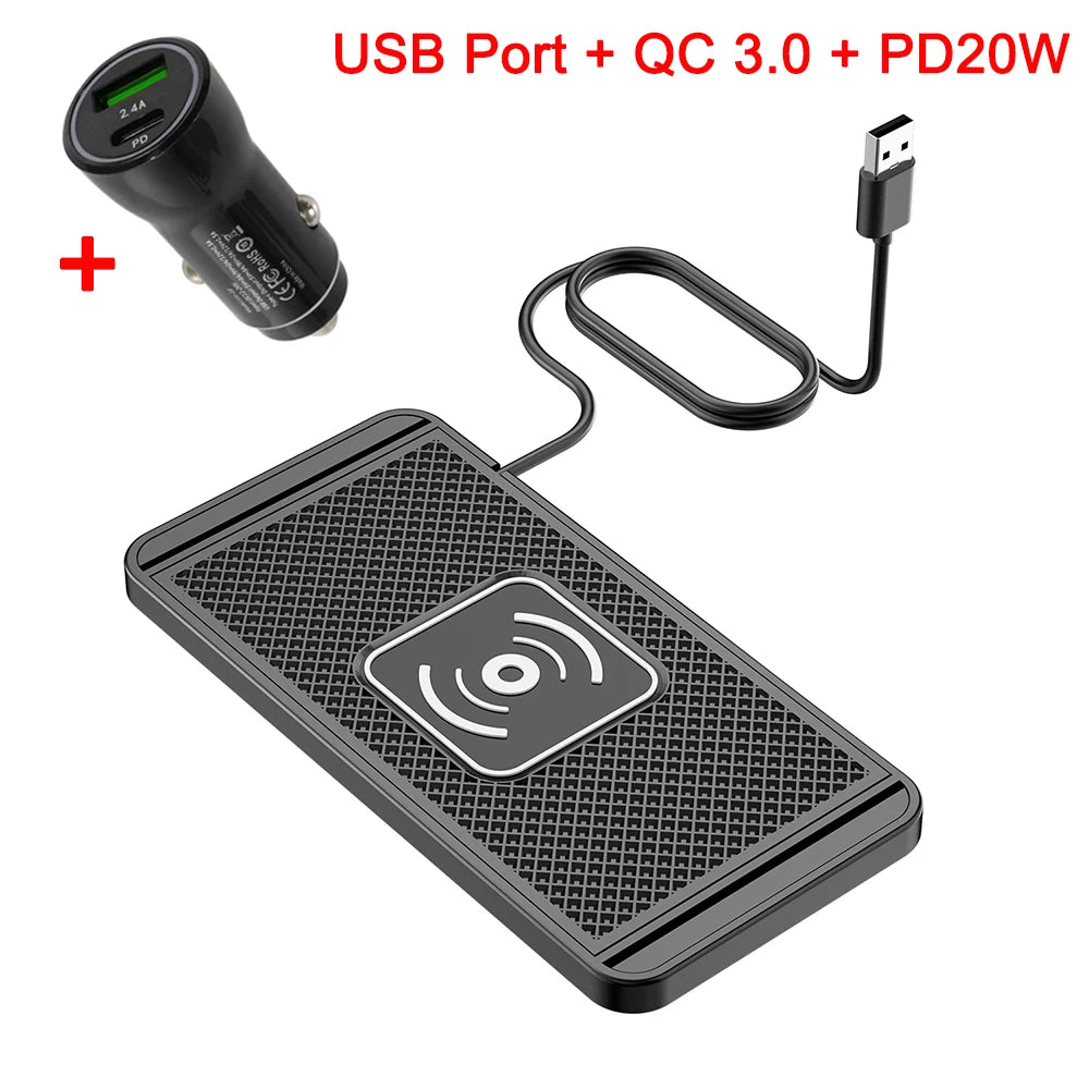 Car Wireless Charger for Iphone 16 15 15 Pro Max 14 13 12 X Samsung S24 S23 Wireless Car Charger Silicone Pad Stand Fast Charger 