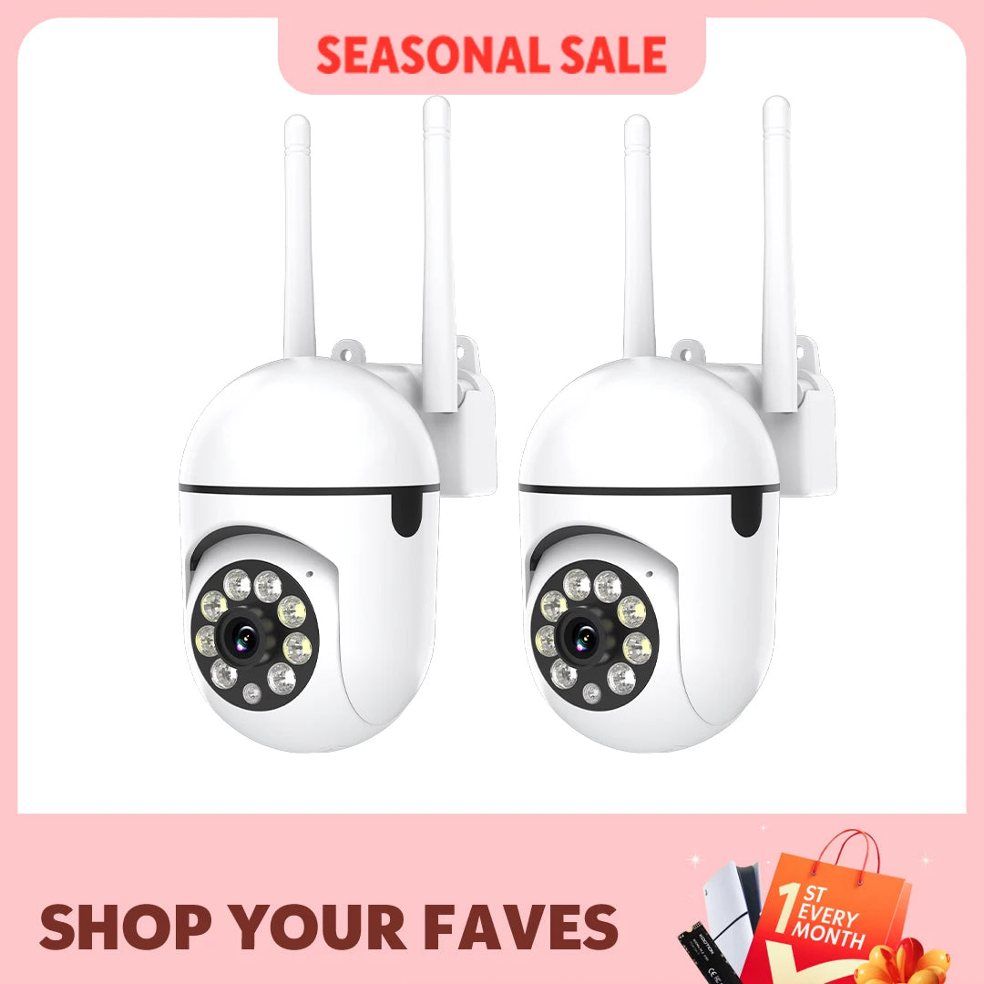 2-Pack 1080P WiFi Security Camera with Color Night Vision, 2-Way Audio, 360° Pan/Tilt/Zoom, Motion Detection