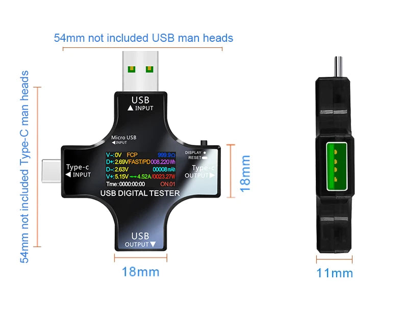 ‌USB Tester Type-C PD Digital Capacity Meter 8A Voltage Current Monitor Power Bank Charger Detector with QC3.0 Fast Charging 