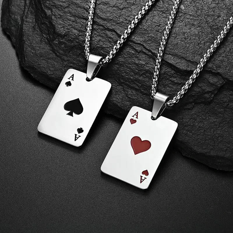 Fashionable Simple Playing Card Decorative Stainless Steel Necklace Suitable For Daily Party Travel And Fashionable Jewelry 