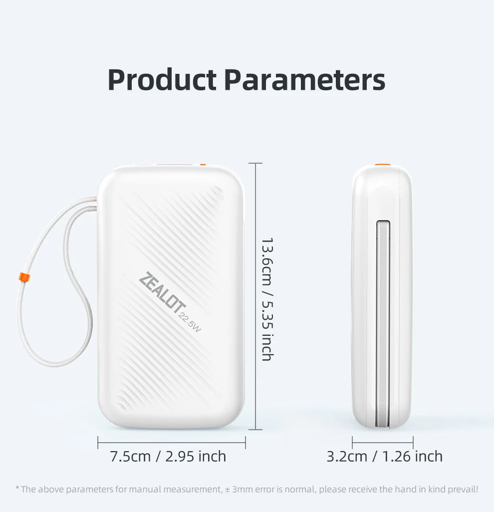 20000mAh Portable Power Bank with USB-C Cable and Digital Display