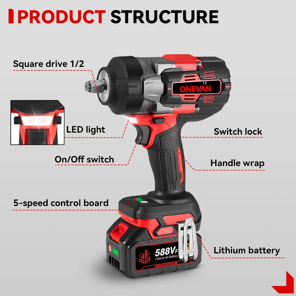 Ασύρματο κλειδί κρούσης 2800N.M 8000RPM χωρίς ψήκτρες 18V εργαλείο ισχύος
