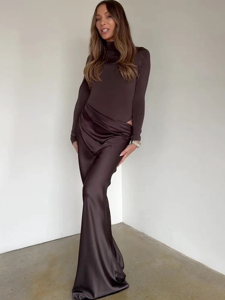 JULISSA MO Satin Sexy Hollow Out Women Maxi Dress Black Sleeveless High Waist Dress Female Autumn Skinny Elegant Party Clubwear 