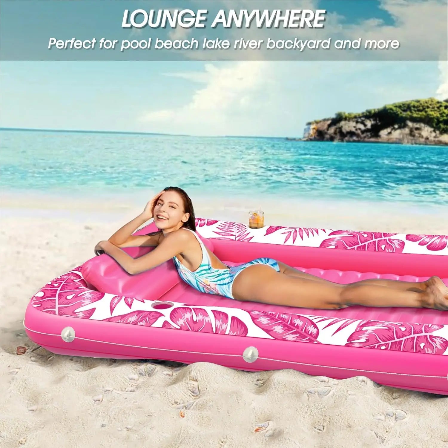 Inflatable Tanning Pool Lounger Float for Sunbathing and Cooling Off