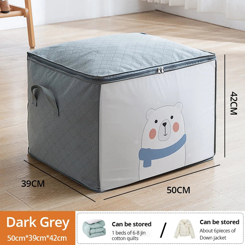 1pc Large Capacity Clothes Storage Bag Organizer With Reinforced Handle For Blankets Bedding Foldable With Zipper Storage Bag 