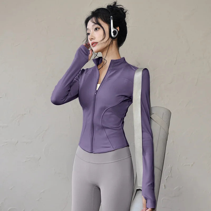 Long Sleeve Sports Jacket Women Zip Fitness Yoga Shirt Winter Warm Gym Top Activewear Running Coats Workout Clothes For Cycling 