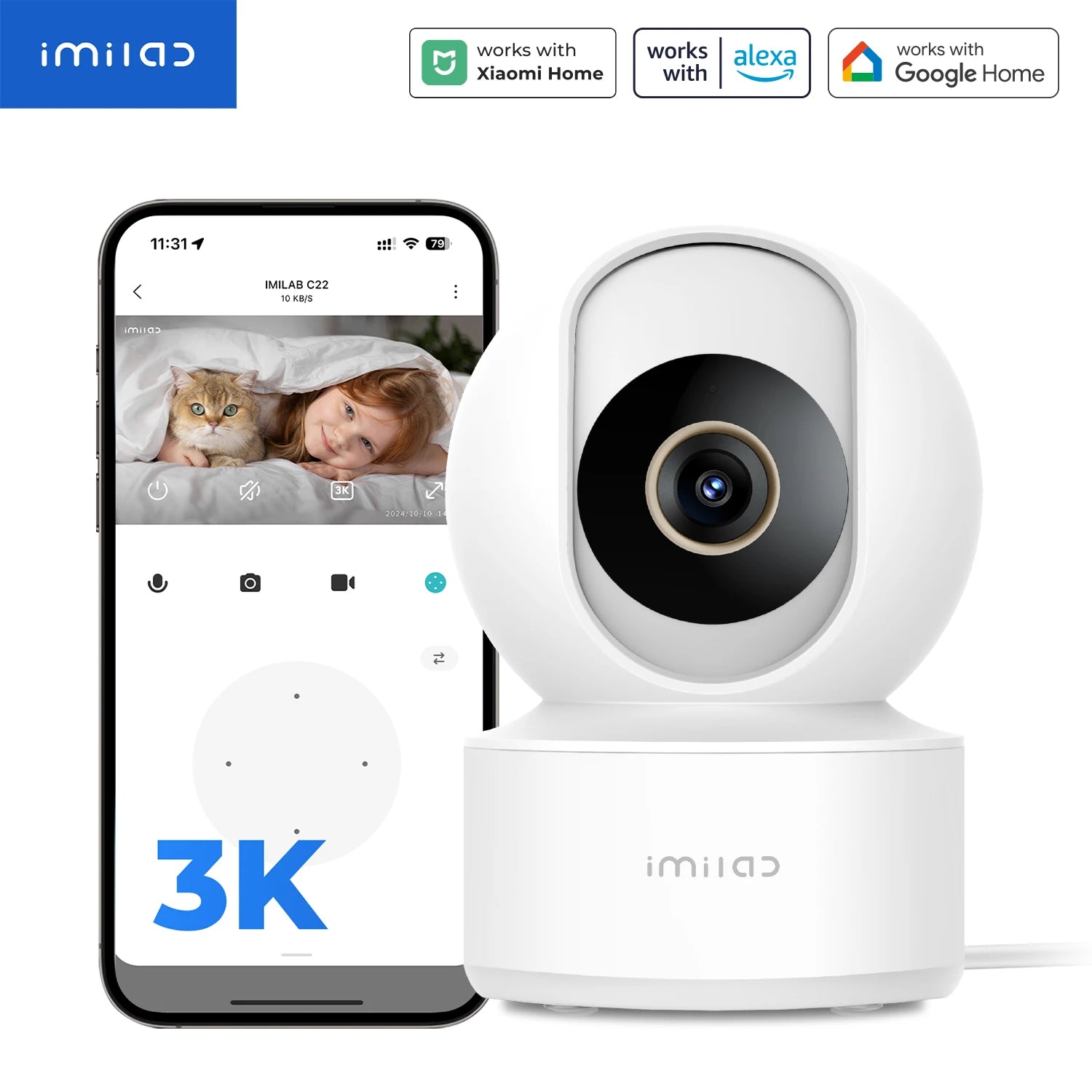 IMILAB C22 WiFi Baby Monitor with 360° PTZ and AI Tracking