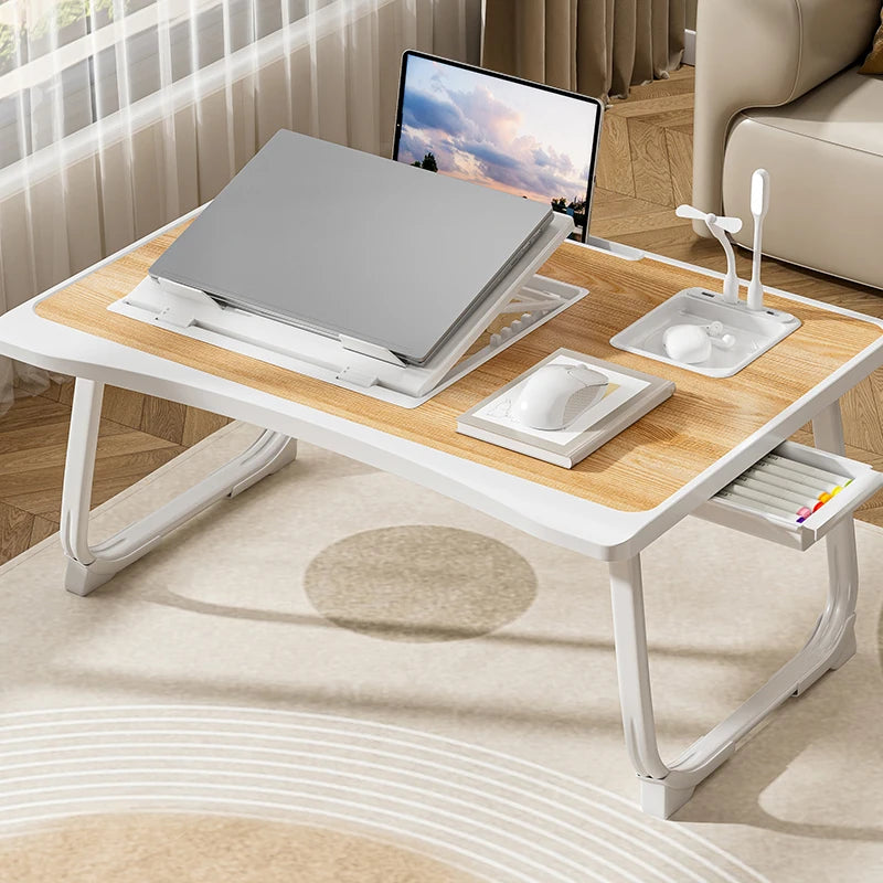 Foldable Laptop Desk with Drawers – Adjustable Reading & Bed Tray