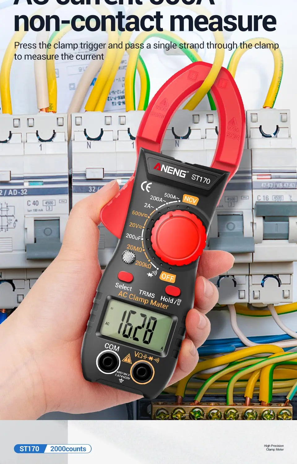 Clamp Meter Digital Multimeter NCV 1999 Counts AC/DC Voltage Ammeter Tester ANENG ST170 Capacitance Ohm Electrician Tester Tools