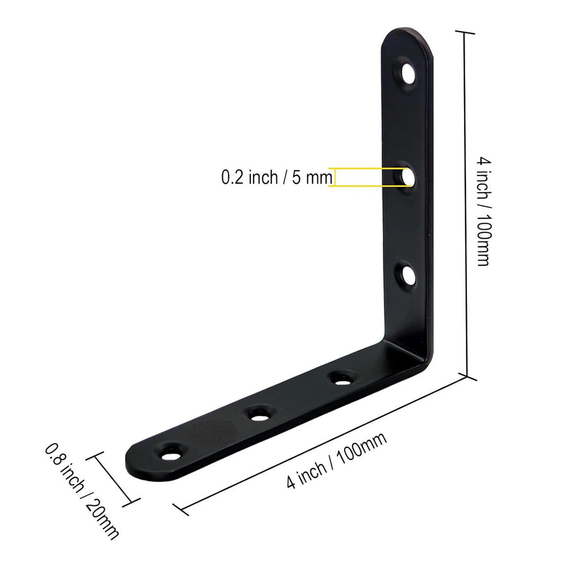 Suportes de prateleira em L pretos de 100 × 100 mm, com parafusos