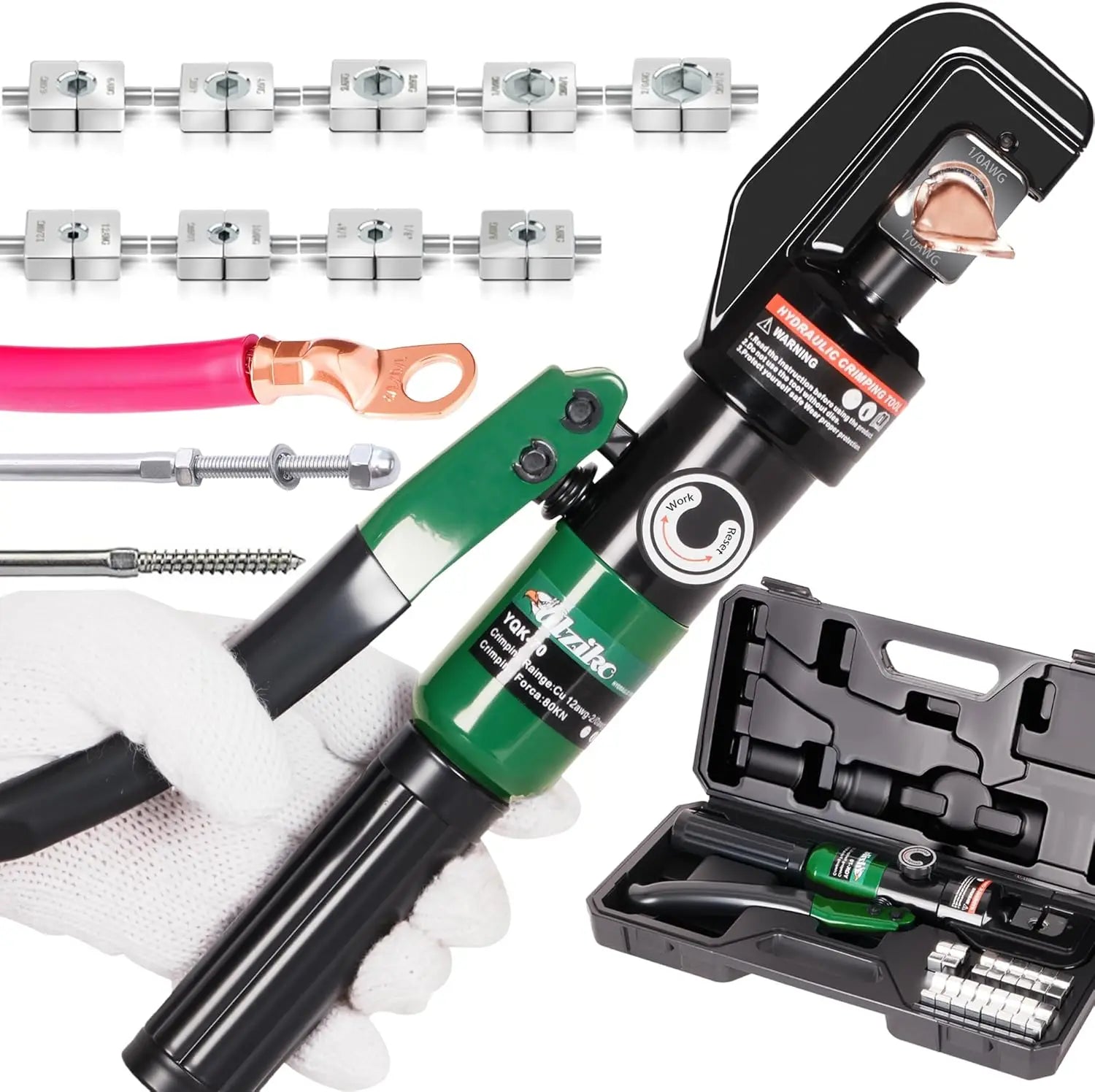 Set hidrauličnih stezaljki za kabelske čahure od 10 tona s 9 matrica 12–00 AWG