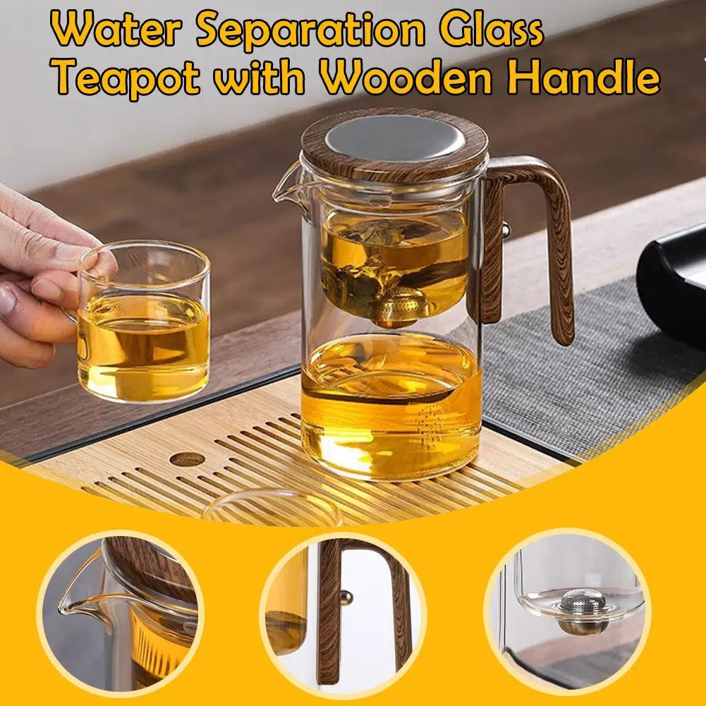 Water Separation Inner Container Teapot One Click Magnetic Switch Tea Separation Filtration Glass Tea Pot Wood Handle Tea 