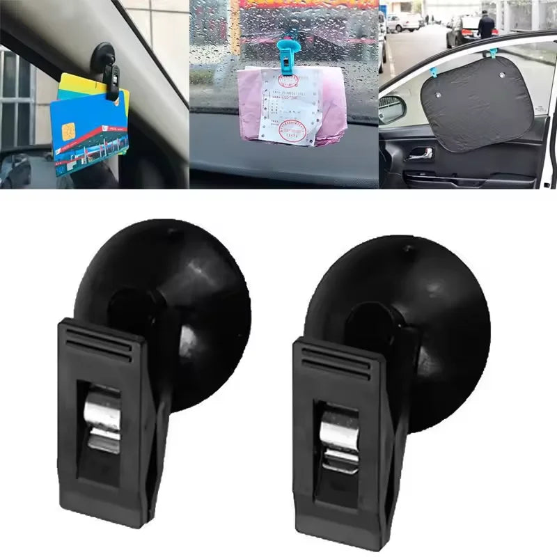 1-2 Pair Car Interior Window Clip Mount Black Suction Cap Clip Plastic Sucker Removable Holder For Sunshade Curtain Towel Ticket 