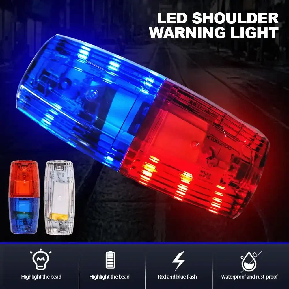 Politilampe med rød og blå LED, skulderlampe, advarsels- og sikkerhedslys til nødsituationer, USB-genopladelig med clips, hvid lommelygte