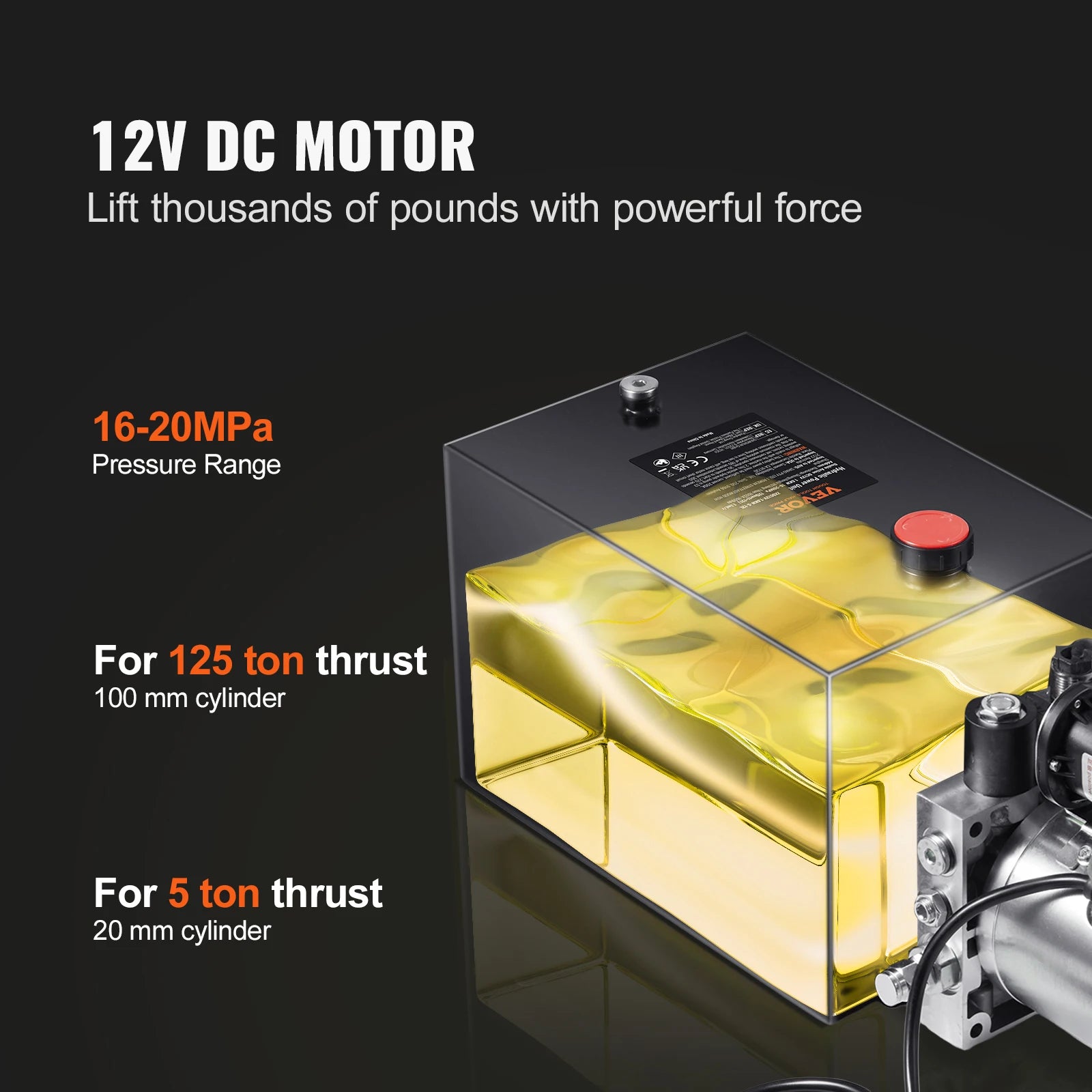 12V Hydraulic Pump 4 Quart Single Acting Power Unit 3200 PSI