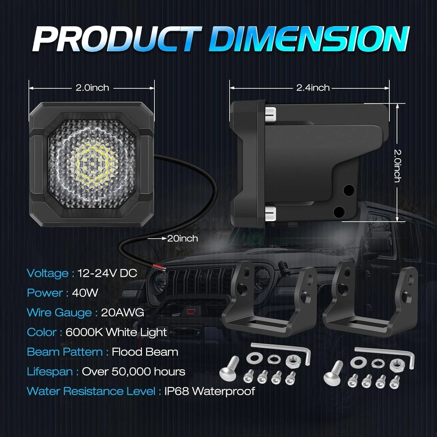 2 Inch LED Pod Lights, 1Pc/2Pcs 50W LED Cubes OffRoad Driving Lights Roof Rack Scene Light White Waterproof Plug and Play 12V DC