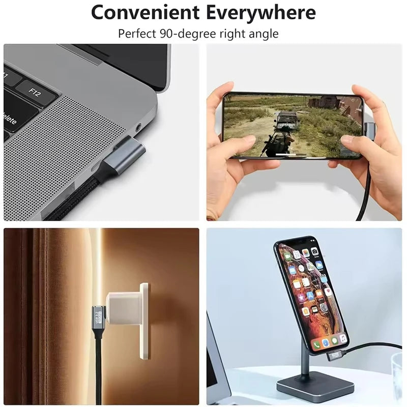 USB-C-forlængerkabel med vinklet stik, 100W og 10Gbps