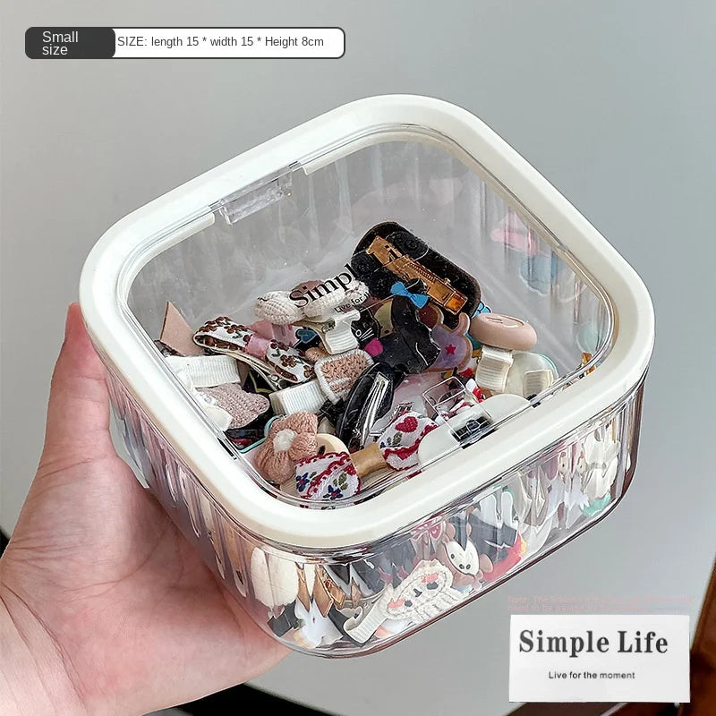 Boîte transparente de rangement pour accessoires pour cheveux avec couvercle à charnière