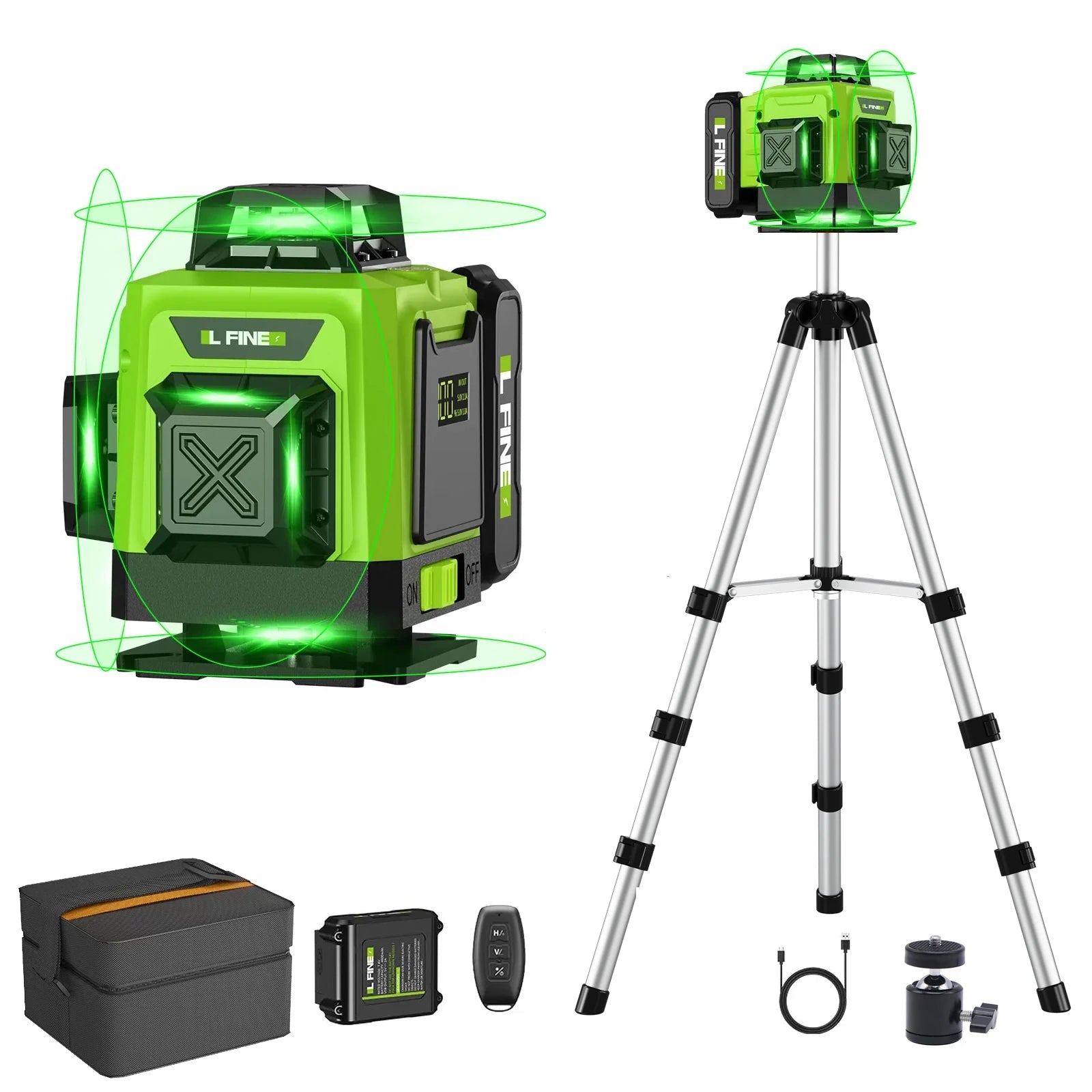 LFINE 3D/4D Laser Level 8/12/16 Lines Horizontal And Vertical With Remote Control 8 Lines 360°Self-leveling Laser Levels 