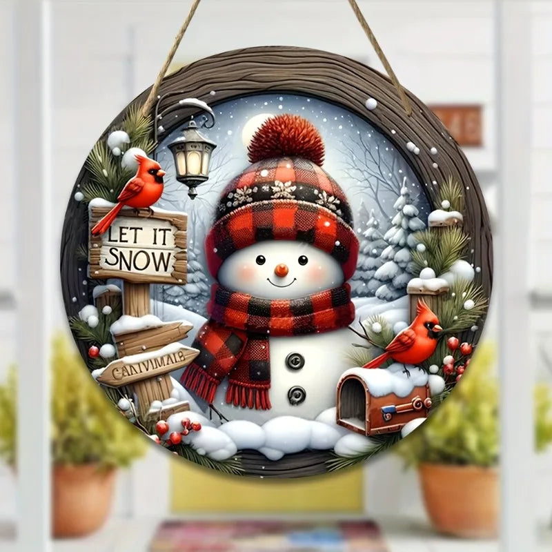 7.9" Christmas Wreath Centerpiece Decoration - Acrylic  Round Holiday Wall Door Hanging Ornament Snowman Christmas Home Decor 
