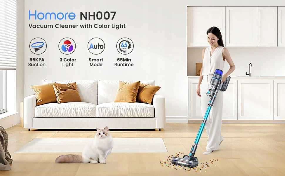 Homore 600W Cordless Vacuum Cleaner with Smart Suction and LED Display