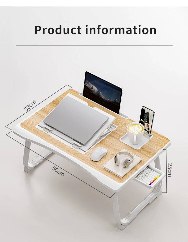 Foldable Laptop Desk with Drawers – Adjustable Reading & Bed Tray