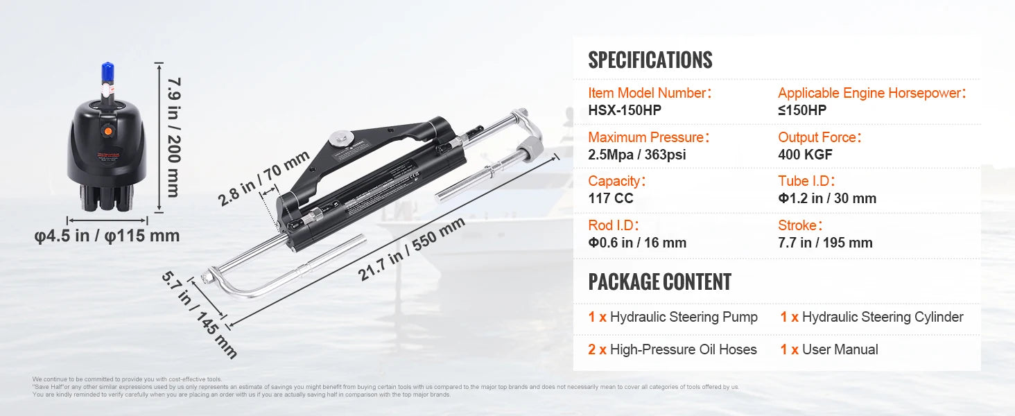 Hydraulisches Außenbord-Steuerkit 90PS–300PS mit Pumpe & 24/26FT Schläuchen