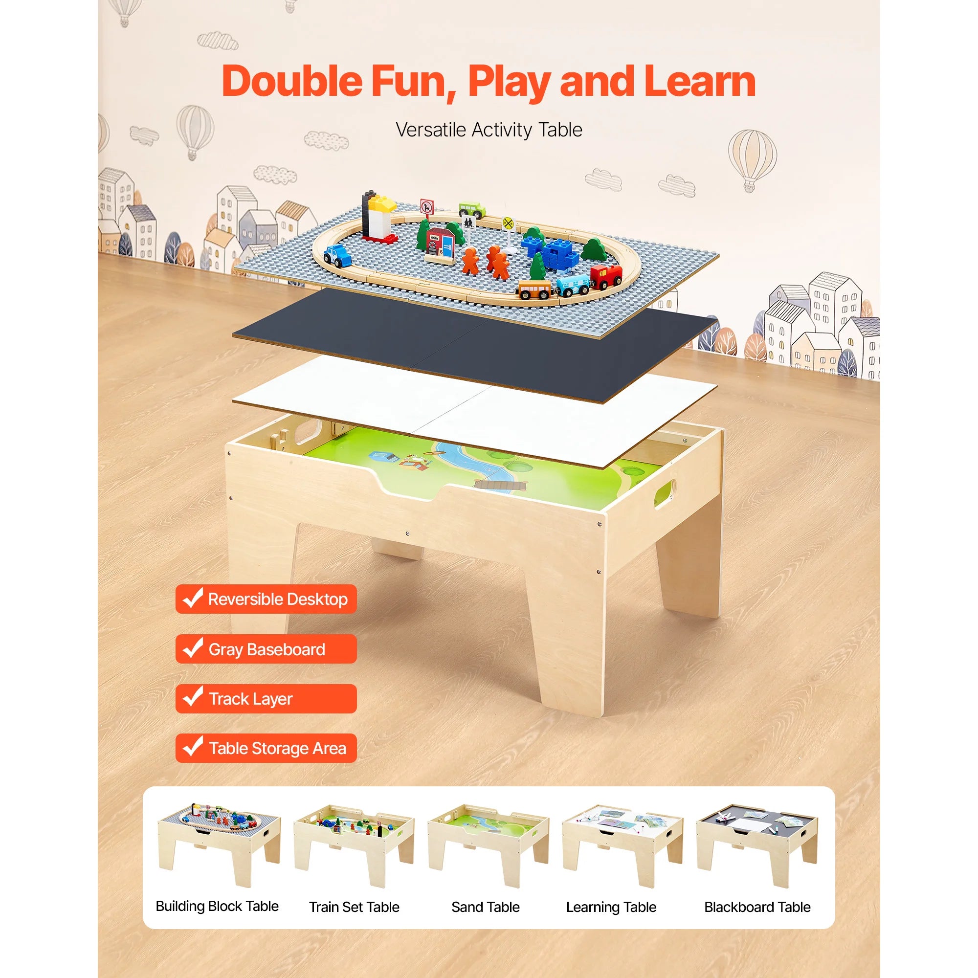 Kids Multi-Activity Play Table Set with 320 Pieces & Train Tracks