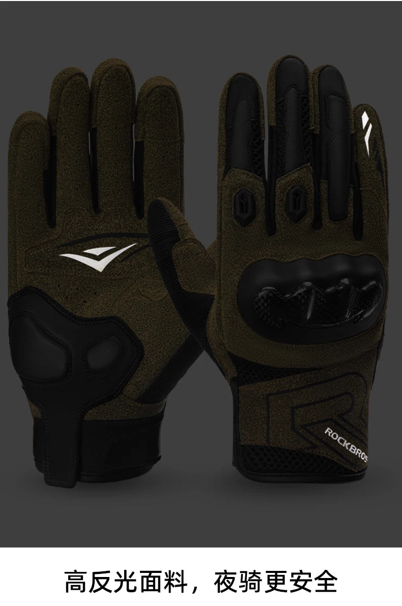 Luvas Táticas com Ecrã Tátil ROCKBROS Luvas de Motocross Luvas de Condução com Proteção Rígida para os Nós dos Dedos Luvas de Moto de Dedo Inteiro para Corrida