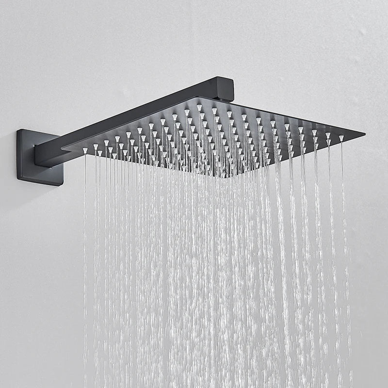 Matte Black Concealed Shower System with Rainfall Head & Tub Spout