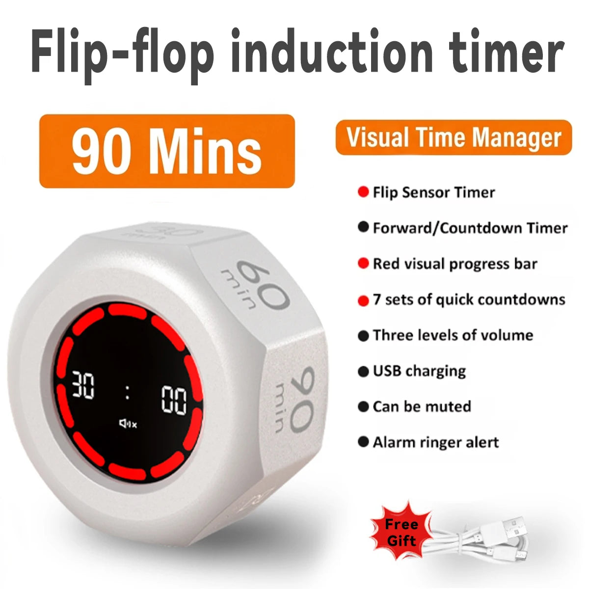 Rechargeable Flip Countdown Timer with Visual Ring