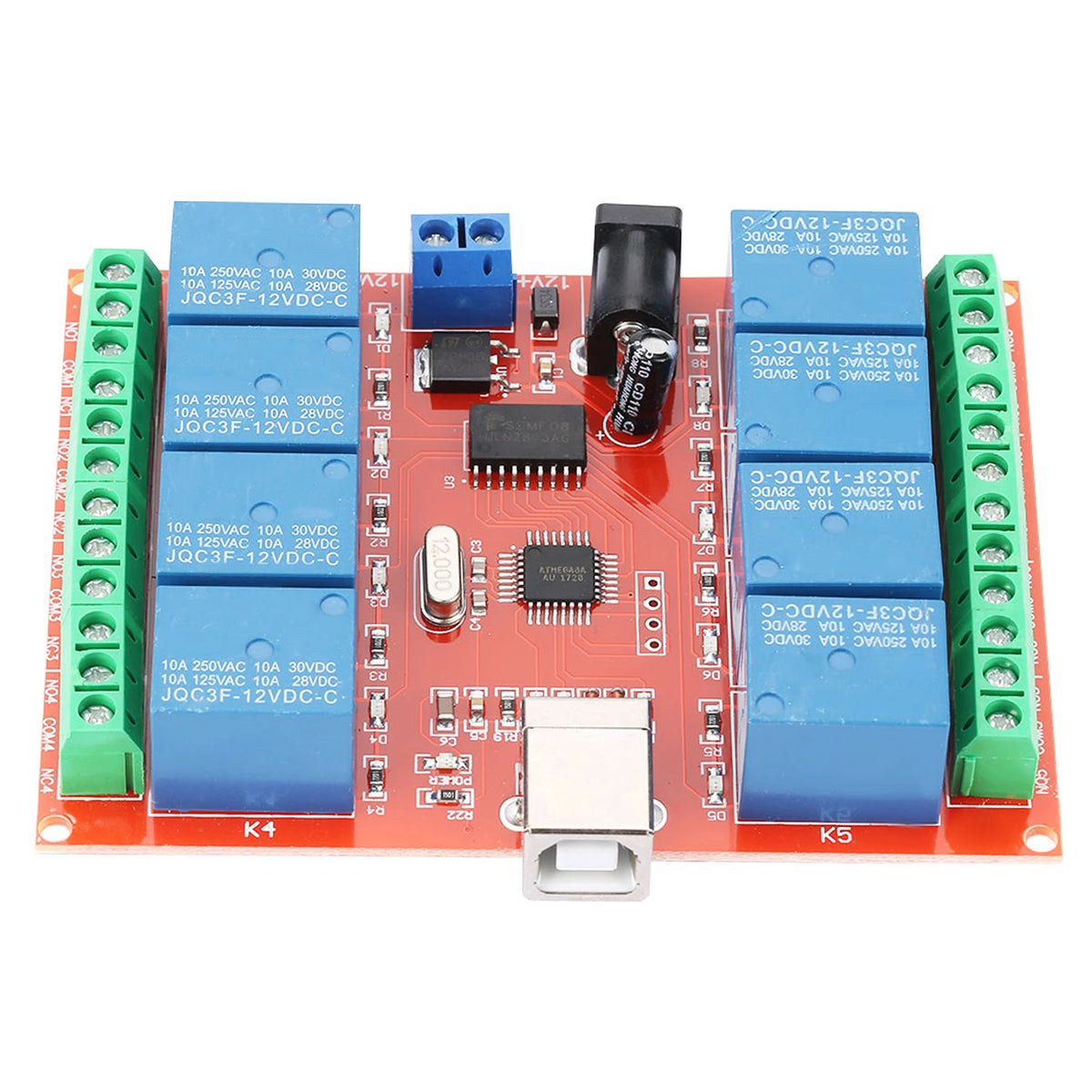 12V Eight-Channel USB Relay Controller Board, NC/COM/NO