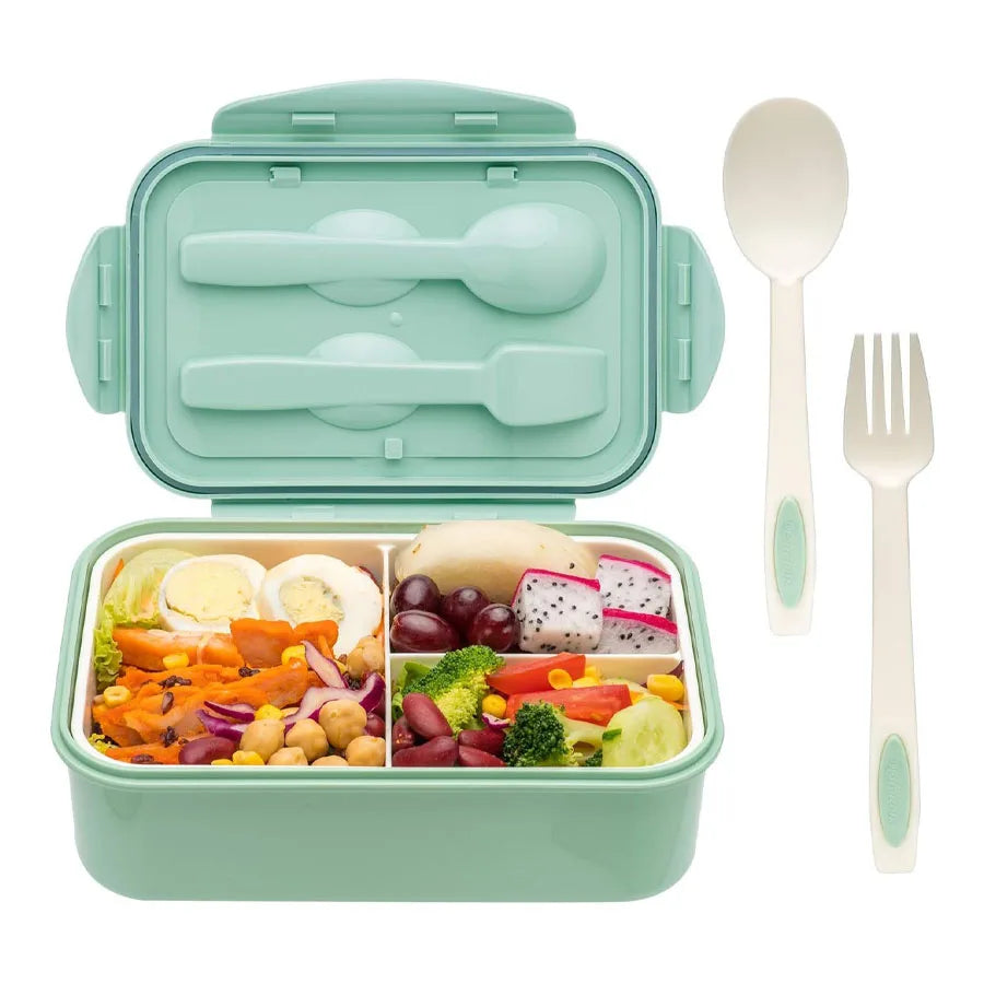 Three-Compartment Lunch Box with Spoon and Fork