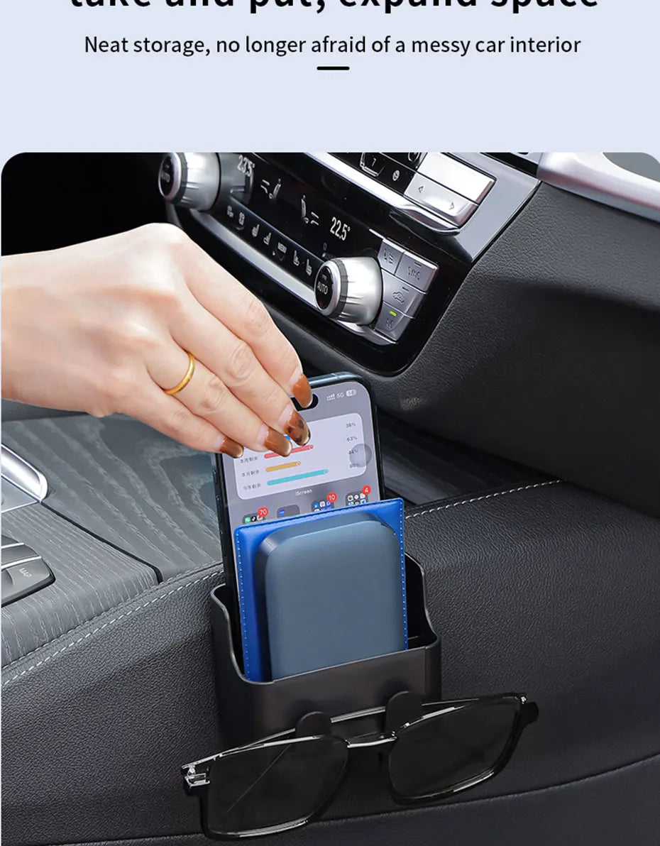 SEAMETAL Adhesive Universal Car Storage Box Multifunctional Dual-Hook Design Reserved Charging Port Car Accessories Interior