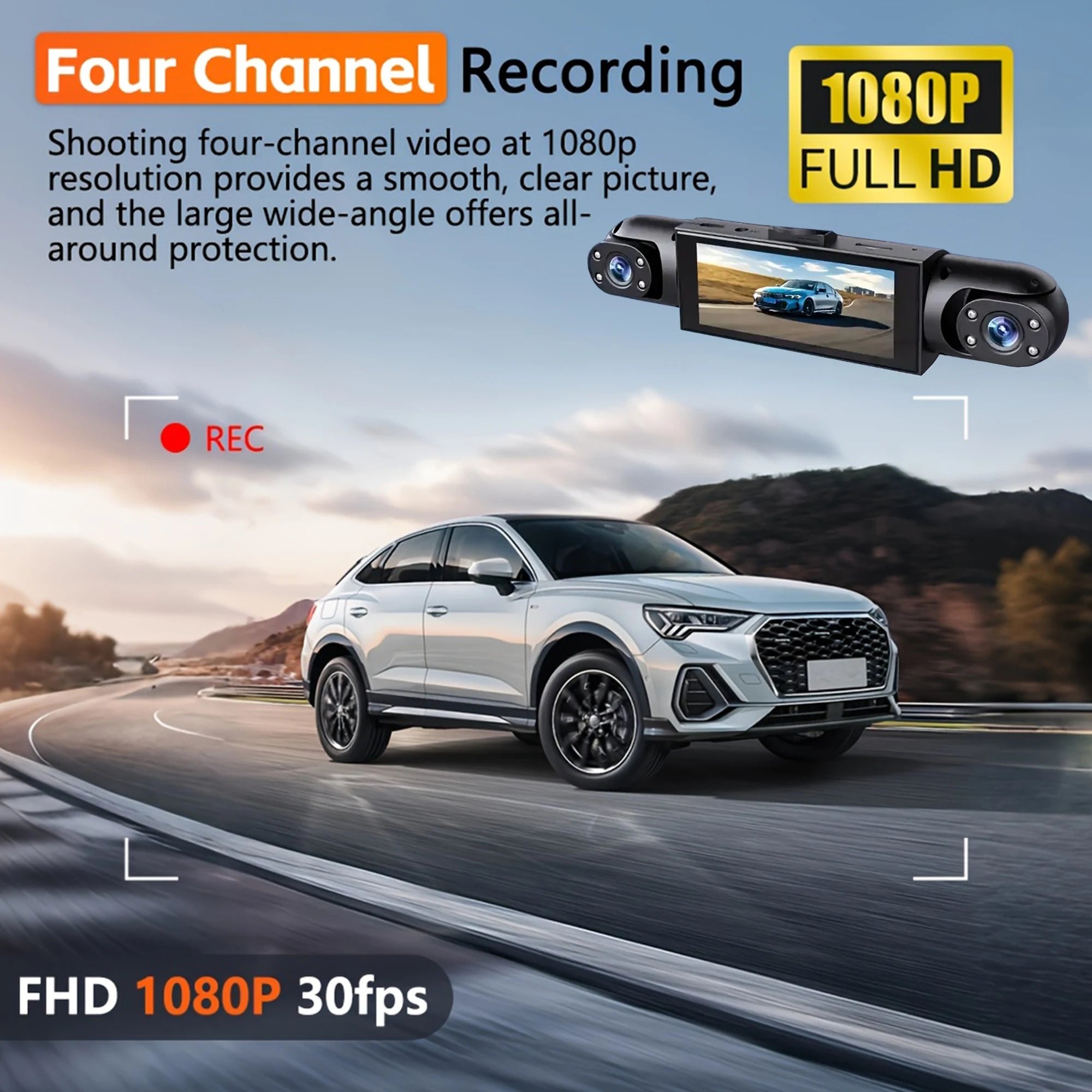4 Channel Dash Cam 360° Car Video Recorder with Night Vision and Parking Monitor