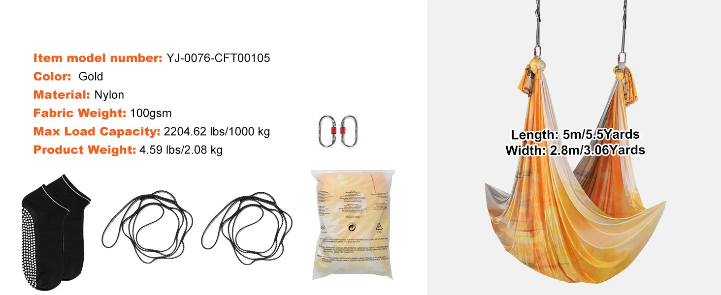 Set de hamac pentru yoga aeriană cu echipament complet 5,5 yarzi