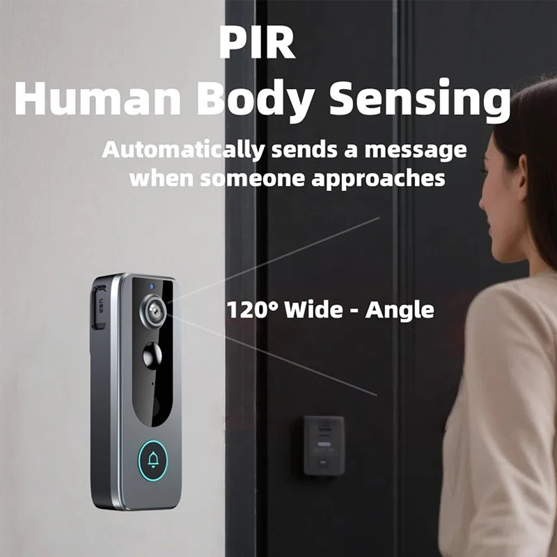 Outdoor Wireless Video Doorbell with Solar Rain Cover Camera IP65 Waterproof Digital Door Monitoring Smart Home Video Intercome