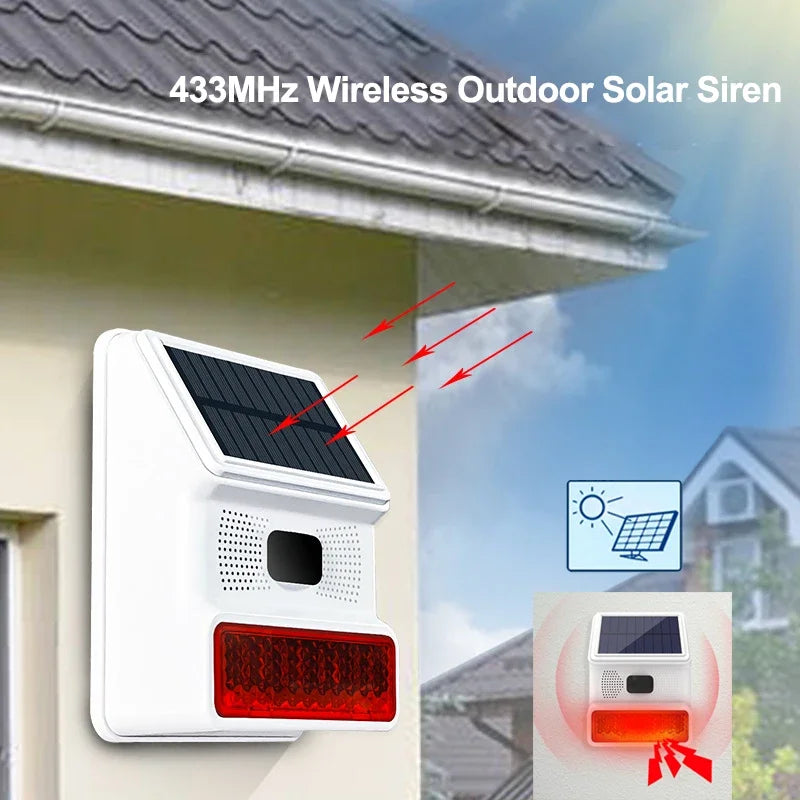 433 MHz Solar Alarm Siren with Flashing Light