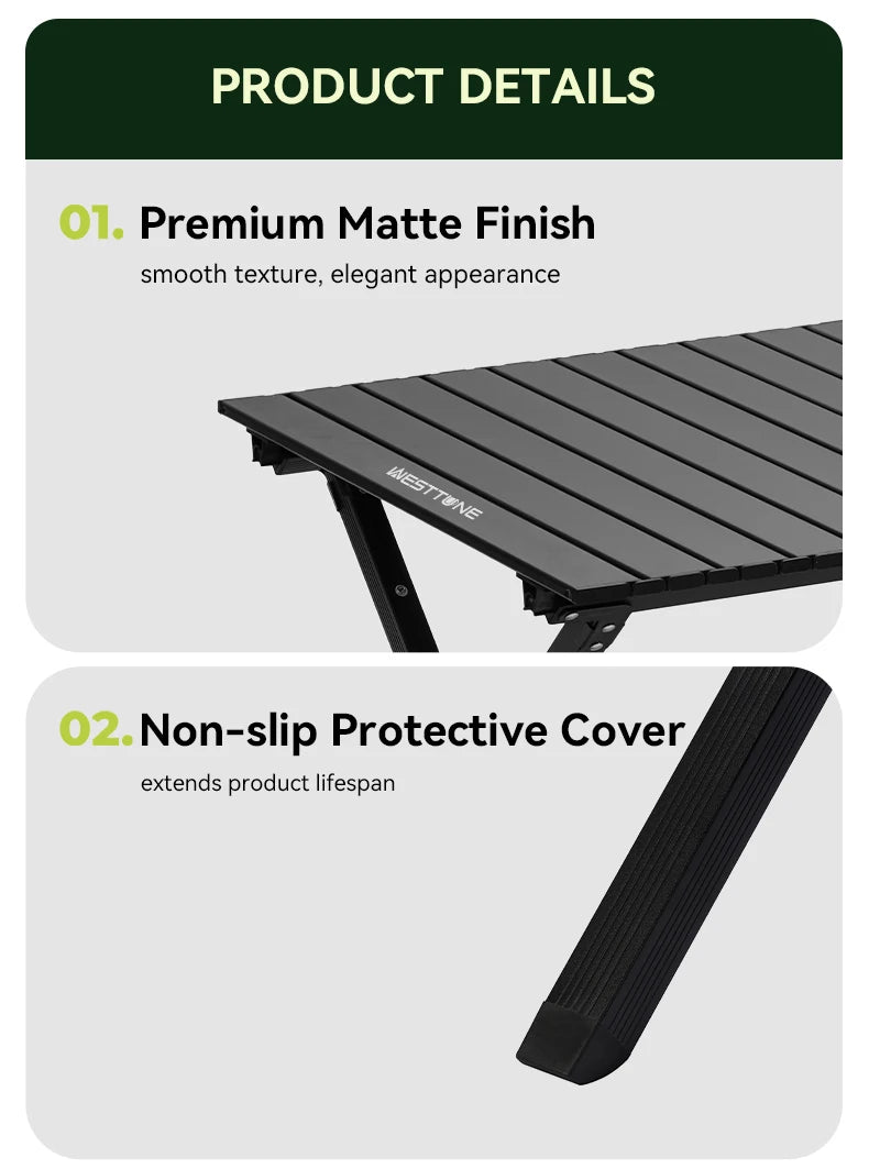 Aluminum Folding Camping Table for 6, Roll-Up Outdoor Use