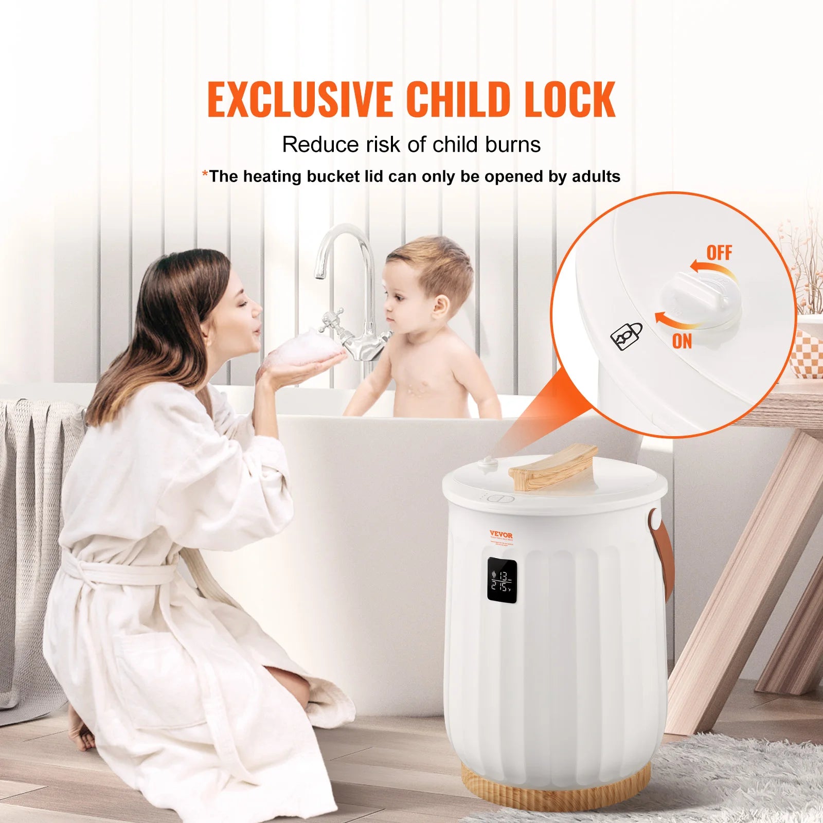 Calentador de Toallas Grande de 20L con Temporizador, Pantalla LED y Bloqueo para Niños