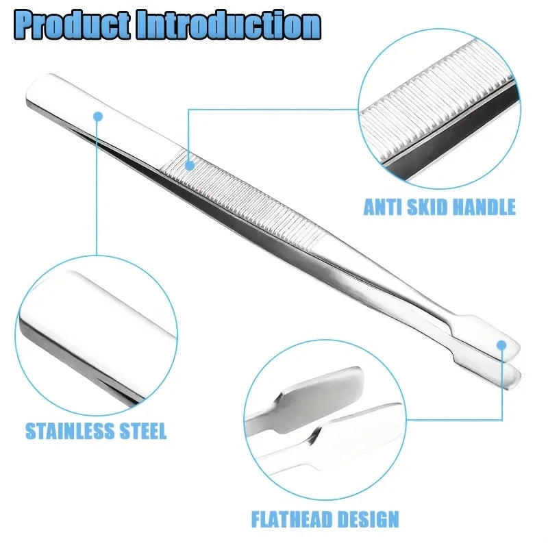 Flat-Tip Stainless-Steel Stamp Tweezers
