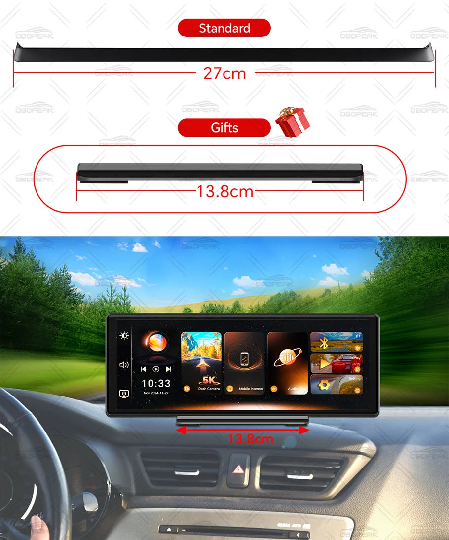 Front 5K Rear 1080P Dash Cam with 11.3-Inch Touch Screen and Night Vision