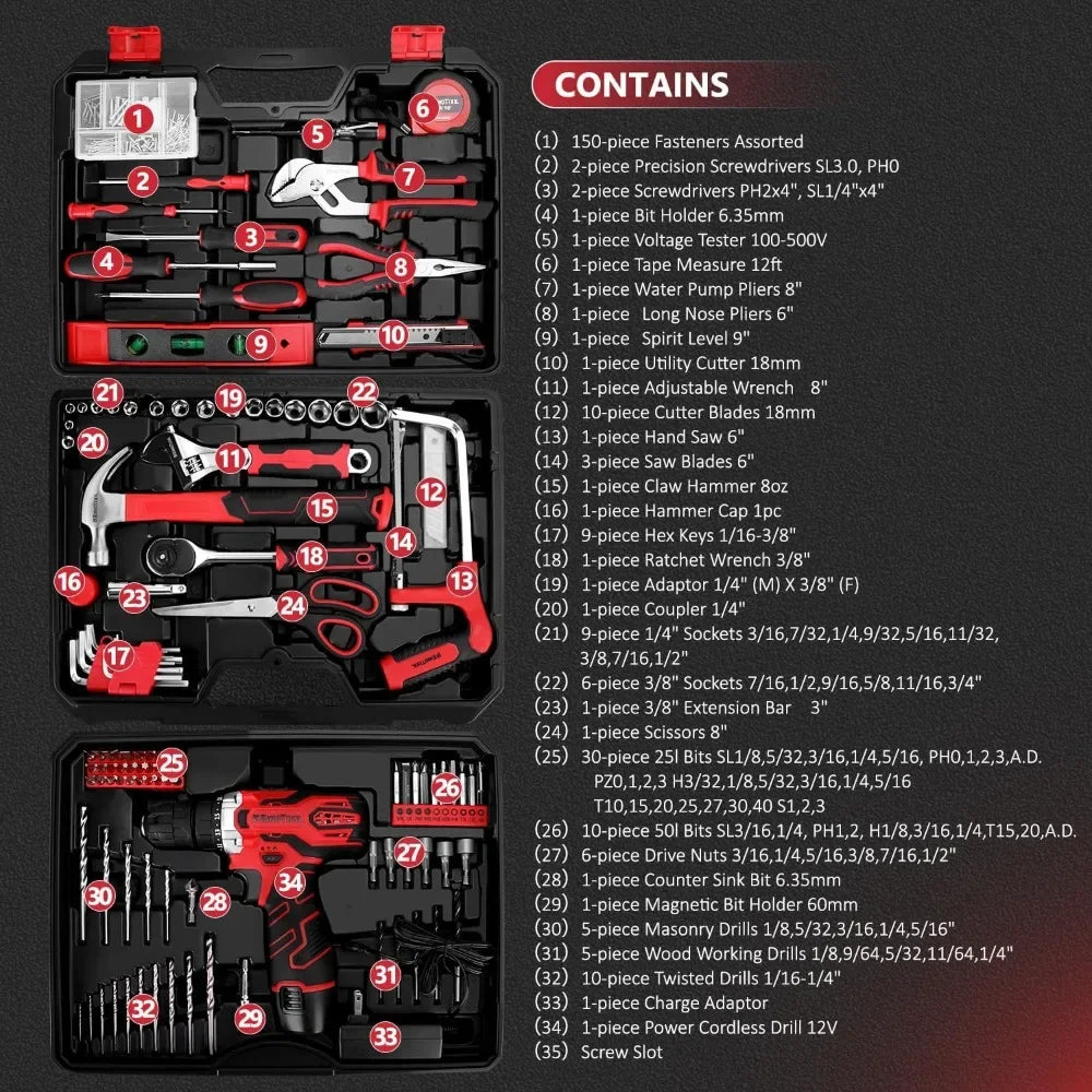 276-Piece Tool Kit with 12V Cordless Drill Driver and Case