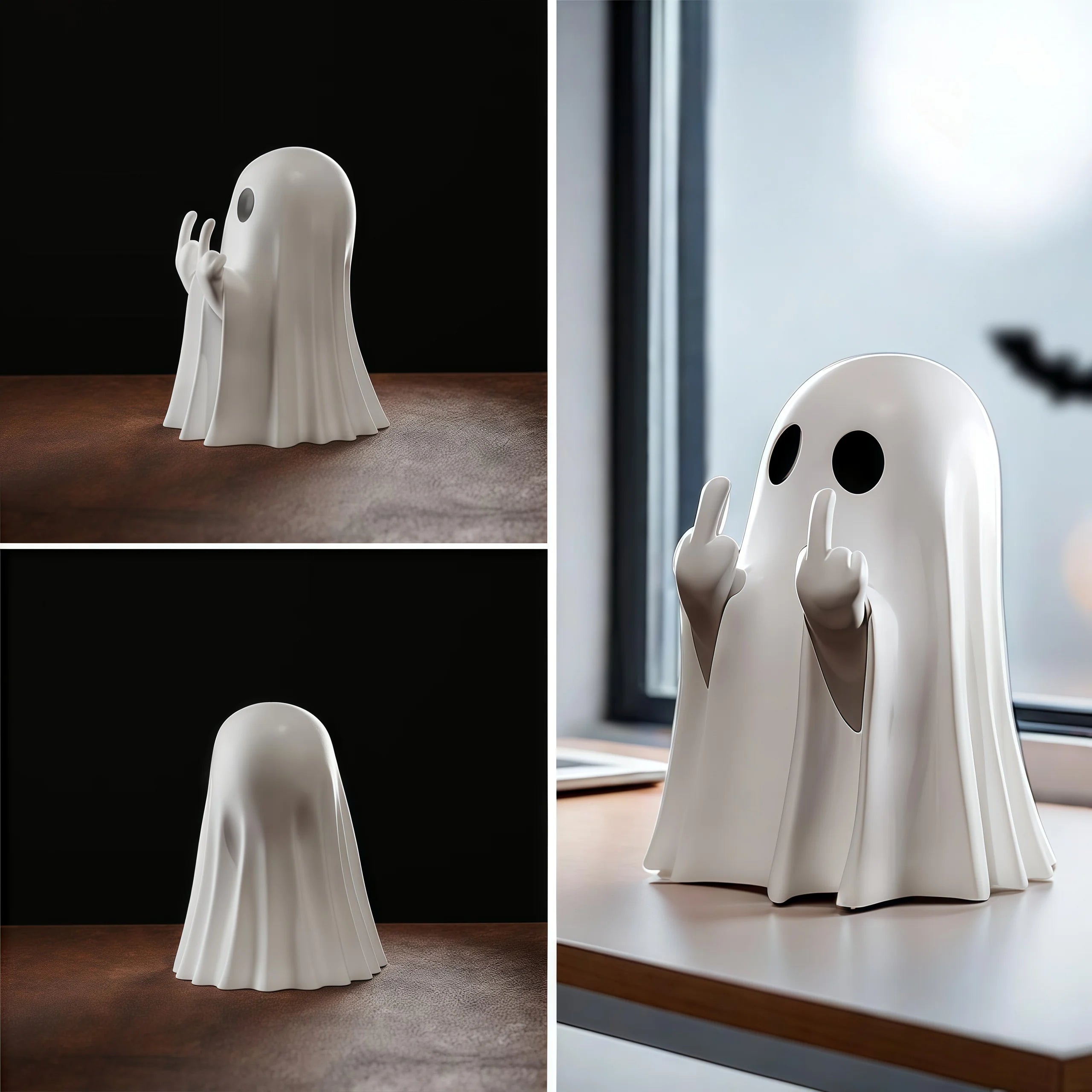 Cute Middle Finger Ghost Statue, Small Halloween Decor for Home, Centerpiece for Coffee Table, Adorable Horror Figure 